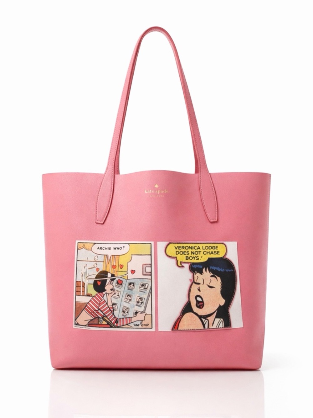 Kate Spade Pink Leather Tote Large Archie Comic Patch Bag with matching pouch